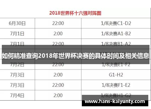 如何精准查询2018年世界杯决赛的具体时间及相关信息 如何精准查询2018年世界杯决赛的具体时间及相关信息